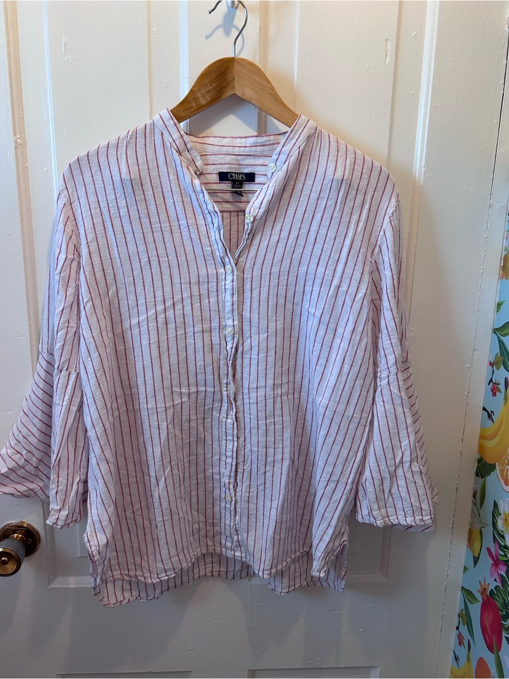 Chaps Women’s White and Red Striped Button-Front Top